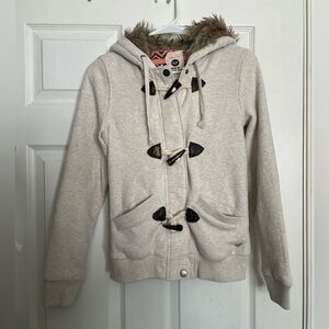 Vintage Y2K Roxy Cream Jacket with Fur Hood Size Small